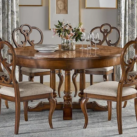 Round Extending Dining Table with Six Leaves